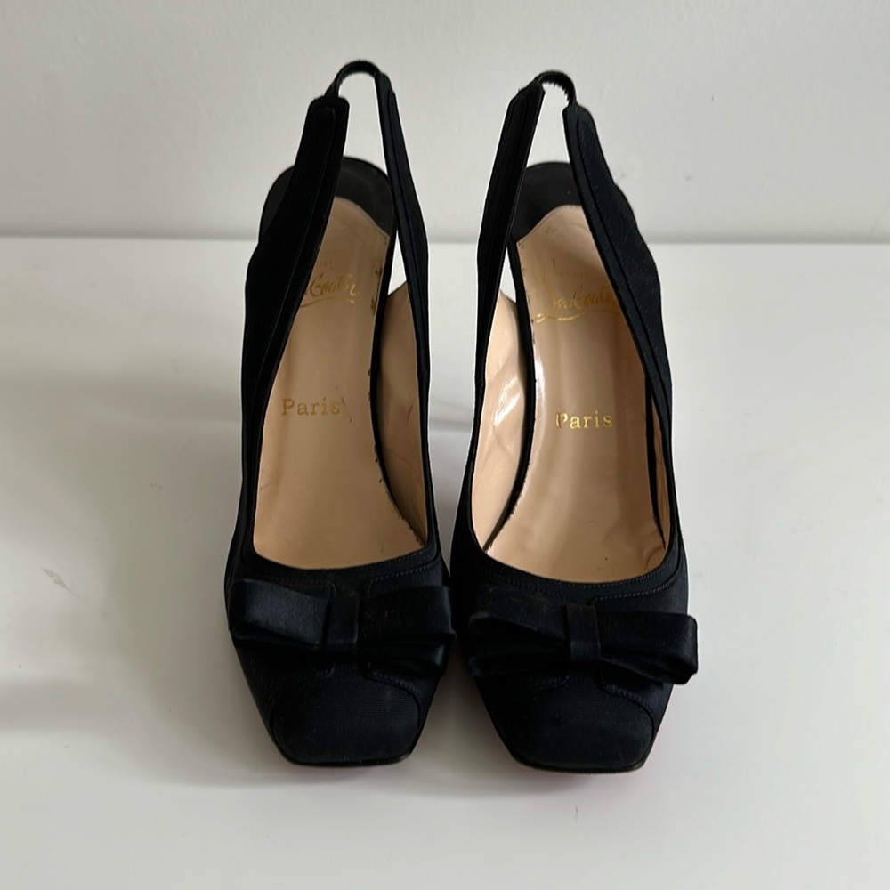 Christian Louboutin black Nooka 100 Crepe Satin Slingback pumps